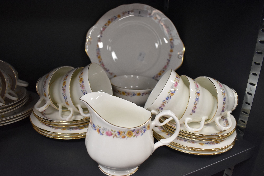 A Duchess bone china England 'Meadowsweet' part tea set having transfer floral print and gilt edging