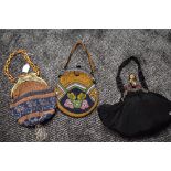 Three antique evening bags, two of which have extensive bead work and are in brilliant condition and