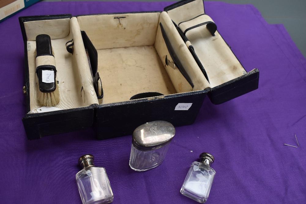 An antique Asprey and co vanity case containing glass bottles with hallmarked stoppers,a brush and - Image 3 of 3
