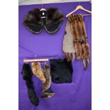 A vintage fox fur capelet, a mink stole and various other fur collars a muff and similar, good