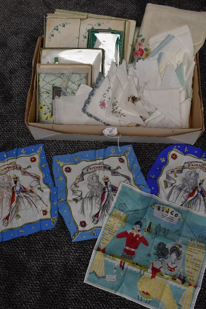 A variety of vintage handkerchiefs, pyjama cases and similar, some still in boxes.included are three