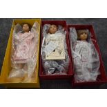 Three Annette Himstedt Puppen Kinder Dolls, collectors years 91/92, 92/93 and 93/94, all boxed