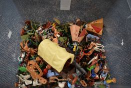 A box of Timpo Toys and similar plastic figures and accessories including Western, Military etc