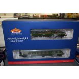 A Bachmann 00 gauge BR Green Derby Lightweight 2 Car DMU Set with Speed Whiskers, cat no 32-516A