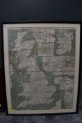 A framed and glazed Bradshaw's Railway Map of Great Britain and Ireland