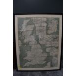 A framed and glazed Bradshaw's Railway Map of Great Britain and Ireland