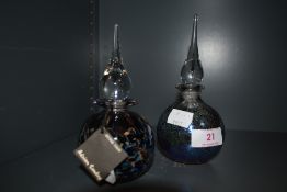 A local interest art glass scent bottle by Adrian Sankey and a similar lustre bottle