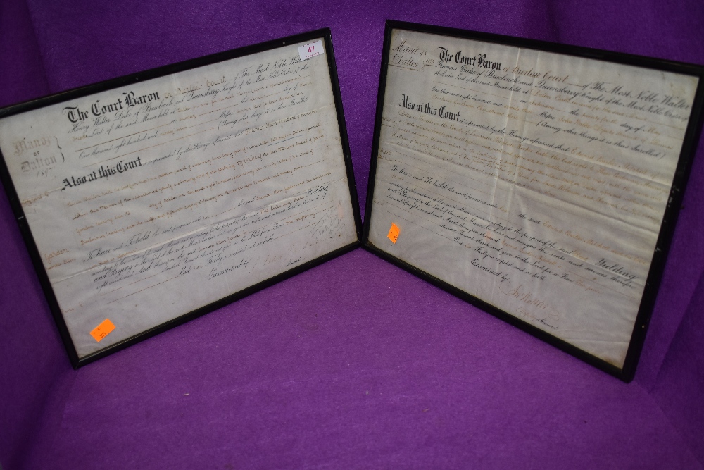 Two legal court room documents signed on paper with Ochre ink dated 1897 and 73 both relating to