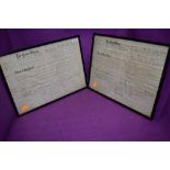 Two legal court room documents signed on paper with Ochre ink dated 1897 and 73 both relating to