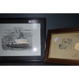 An original sketch of a hound and similar print