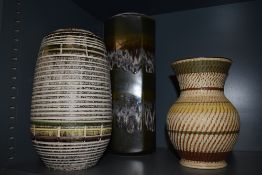Three large Mid century studio pottery vases, two being West Germany and another stamped England.