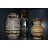 Three large Mid century studio pottery vases, two being West Germany and another stamped England.