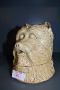 An interesting antique salt glaze money box in the form of a dogs head having the name 'Grace