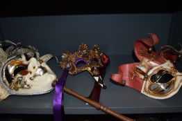 A selection of modern masquerade face masks including harlequin style