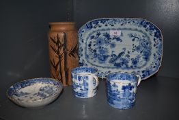 A selection of Chinese export ceramics including two hard paste coffee cups, bowl brush pot and hand