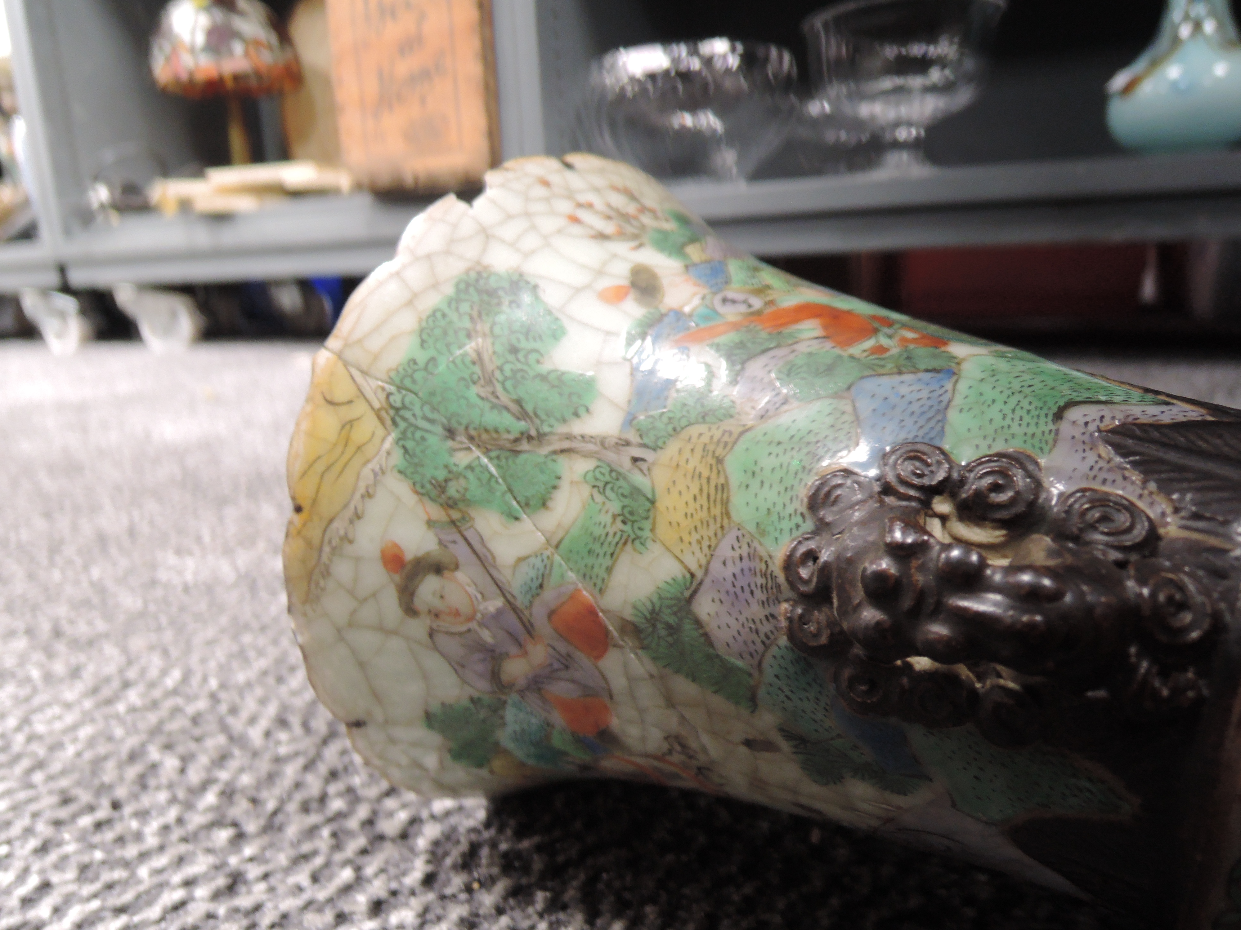 An impressive pair of Chinese export mantle vases in hard paste having extensive detailing of - Image 4 of 6