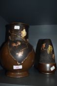 Two Bretby art pottery vases having bird and floral design with gilt detailing. Both with Bretby