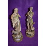 A pair of Royal Dux figures sheep shepherd and goat shepherdess