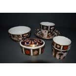 A selection of Royal crown Derby ceramics including bowl, trinket box, teacup saucer and vesta