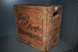 A six sectioned vintage wooden crate 'Beer at home, Davenports'.