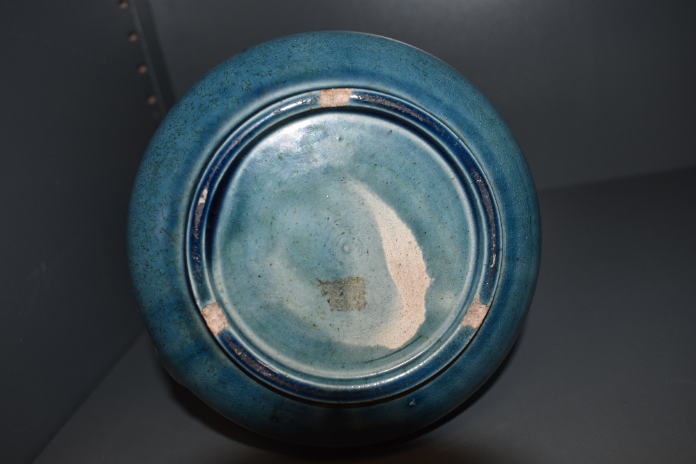 A early art deco design vase possibly attributed in style to Keith Murray with a blue glaze (AF) and - Image 2 of 2