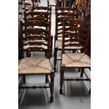 A set of eight good quality reproduction or well restored oak ladder back chairs