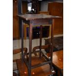 An early 20th Century stained frame occasional table/plant stand, square ply top, approx. 37cm