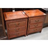 A pair of Indonesian hardwood three drawer bedside chests , each approx. 46cm wide