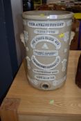 A Victorian stoneware water filter, branded Atkins Patent
