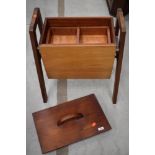 A vintage part teak sewing trough with lid