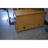 A stripped pine blanket box, having lower drawer section, approx. Dimensions W112cm D57cm H65cm