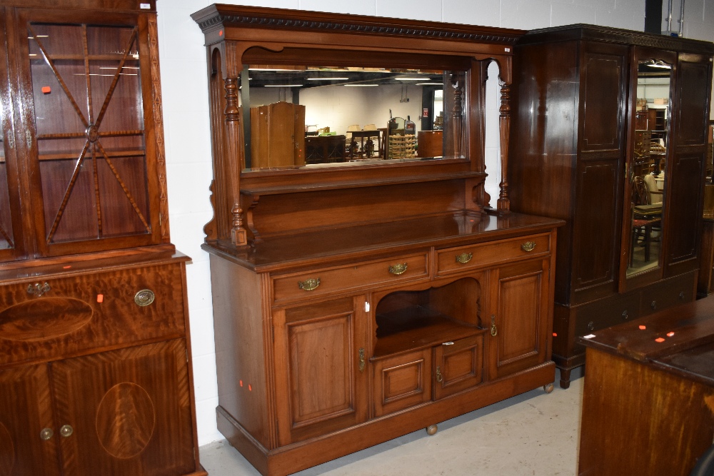 A late Victorian mahogany mirror back sideboard, approx. dimensions W183cm H202cm D60cm, on