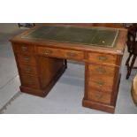 A late Victorian mahogany pedestal desk, having leather inset top, approx. Width 122cm depth 71cm