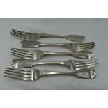 Five Georgian and Victorian matched dessert forks in the fiddle back pattern bearing monograms B/C