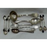 A selection of silver cutlery including Georgian sauce ladle, London 1829, Hester Bateman, Victorian