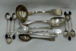 A selection of silver cutlery including Georgian sauce ladle, London 1829, Hester Bateman, Victorian