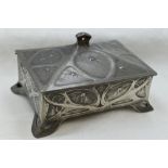 An Edwardian Pewter jewellery box by Osiris no: 679, in the Art Nouveau form having a hinged lid and