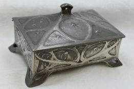 An Edwardian Pewter jewellery box by Osiris no: 679, in the Art Nouveau form having a hinged lid and