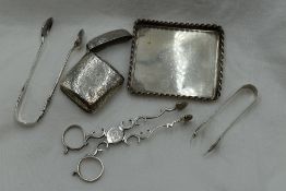 A selection of HM silver and white metal including scissor sugar nips of traditional form bearing