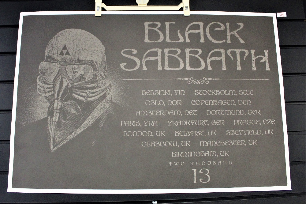 A heavy card poster for Black Sabbath's 2013 tour, plus set list and ticket for the Glasgow gig-