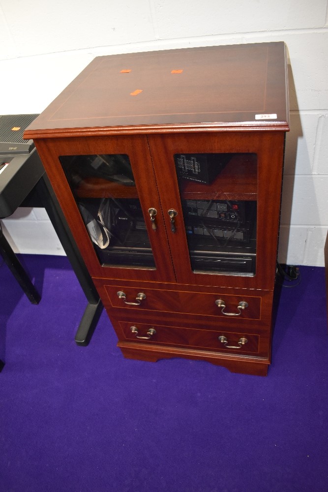 A reproduction Regency style Hifi cabinet, containing Sony separates and Technics SL-MC400 multi