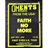 A poster for Faith No More's debut UK Tour, where they played small venues with the original line up