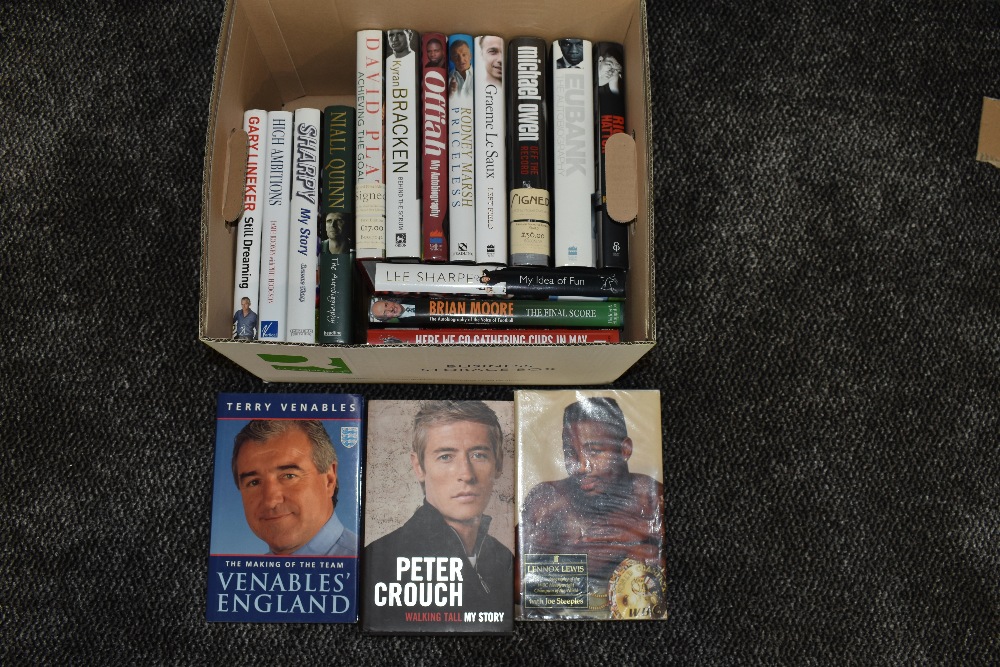 Sport Biographies. A carton. Mainly football related, many signed. Includes; Peter Crouch, Terry