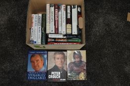Sport Biographies. A carton. Mainly football related, many signed. Includes; Peter Crouch, Terry