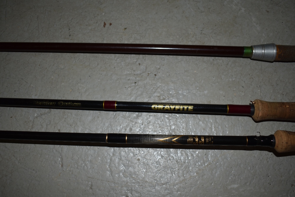 Three fly fishing rods including Berkley Greyfite and 10ft Milbro