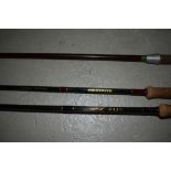 Three fly fishing rods including Berkley Greyfite and 10ft Milbro