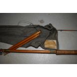 A vintage Millwards fly Versa 12ft 10in split cane fly rod with spare tip in canvas sleeve