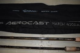 Two Shimano fishing rods Catana Match 450 FA 15ft and Aerocast 14ft Match 420