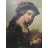 An oil painting on tin, Peasant girl, 19th century, framed, 30 x 22cm