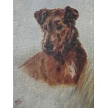 An oil painting on board, M W, dog study, initialled, 29 x 23cm